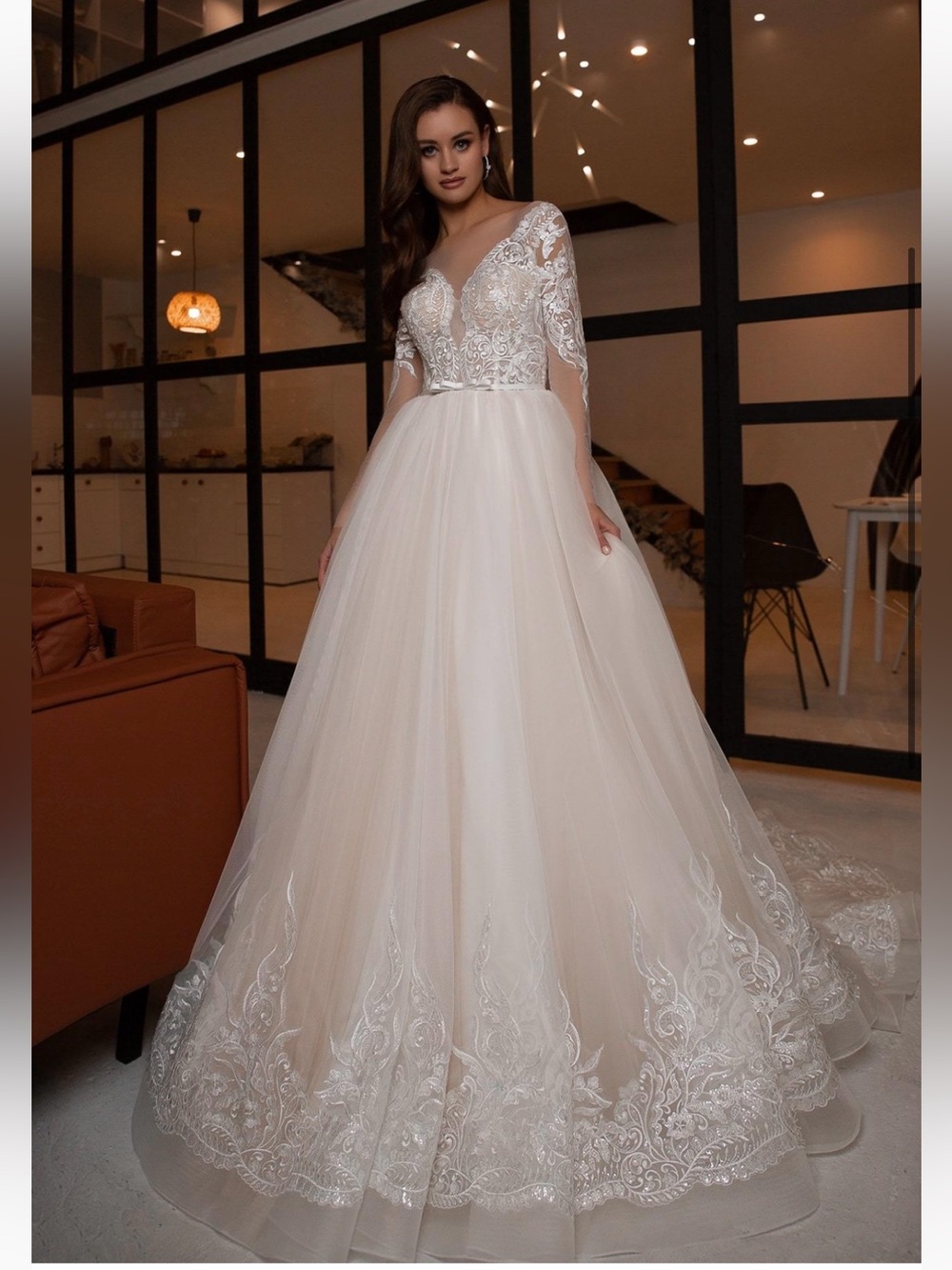 Elegant White Lace Tulle Ball Gown Dress